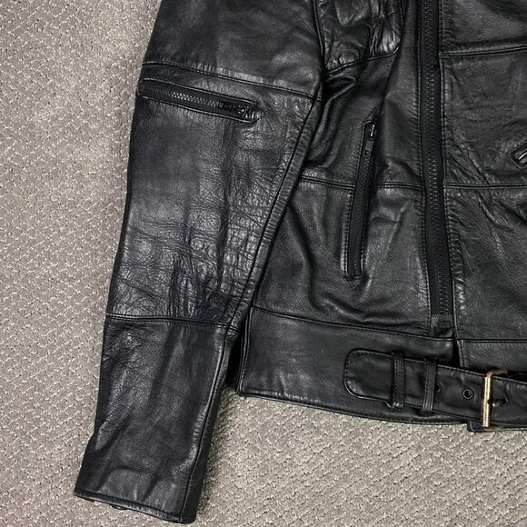 Vintage Wilsons Leather Jacket Men's 44 Black Cafe Racer Padded Motorcycle Moto - Picture 4 of 16